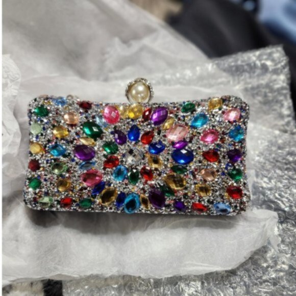 Bling Crystal Rhinestone Sparkly Clutch Handbag - Picture 2 of 2